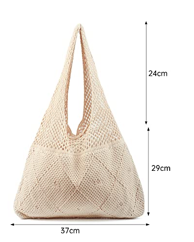 Crochet Mesh Beach Tote Shoulder Handbags Hobo Summer Aesthetic Women's Bag - color: Beige2