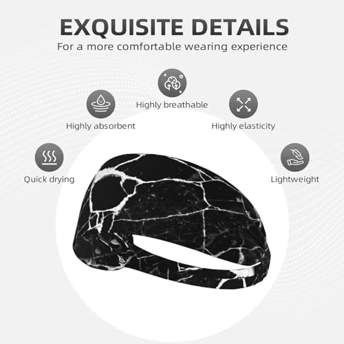 Black and Gold Swirl Liquid Ink Marble Workout Headbands Fashion Sports Sweatbands Yoga Hairbands for Fitness Athletic Non Slip Wicking Headscarf for Men Womens Girls Summer Accessories Elastic Bands - color: Marble Print Black White