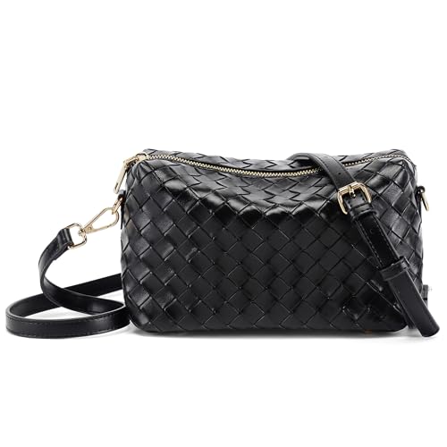 Woven Crossbody Bags for Women Small Crossbody purse Leather Clutch Purse with Adjustable Strap for Everyday Use - color: Black