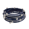 VIBILIA Boho Leather Wrap Bracelets for Women Multi-Layer Bracelets with Strong Clasp Jewelry for Women - color: 07-Beads-Blue