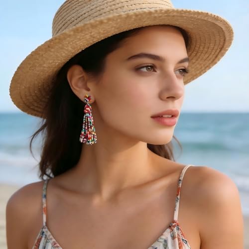NLCAC Women's Beaded tassel earrings Long Fringe Drop Earrings Dangle 6 Colors - color: confetti