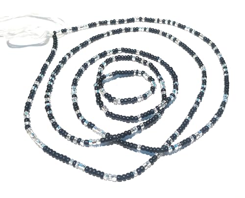 Multicolor Clear Variety Waist Beads, 44-Inch Tie-On Strand - color: Black