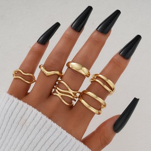 FAXHION 25 PCS Gold Stackable Rings Set for Women, Simple Twist Knuckle Finger Ring Trendy, Dainty Stacking Statement Thumb Rings Pack Jewelry Gift - color: Gold-Irregular