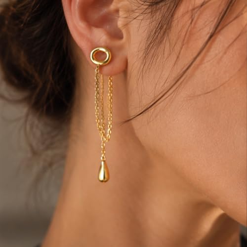 YUJIE Gold Drop Earrings for Women Long Teardrop Dangle Earrings 14K Gold Plated Minimalist Statement Chain Earring Trendy Jewelry - color: gold 69A