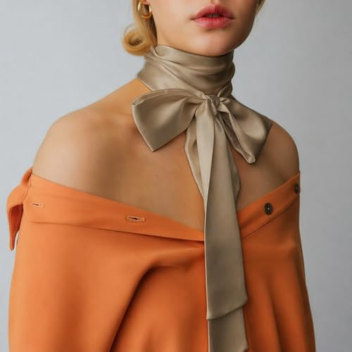 Long Thin Skinny Scarf Satin Neckerchief Ribbon Tie Waist Belt for Women - color: Champagne