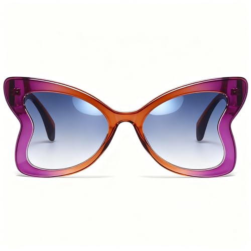 Chicid Oversized Butterfly Sunglasses for Women, Funky Sunglasses with UV400 Protection Non-Polarized Lenses - color: A02 Purple Framen/Gradient Grey