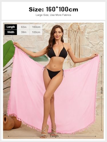 QIANXIZHAN Women's Swimsuit Cover Up,Beach Sarong Wrap Bottom Coverup for Women Short Skirt - color: Tassels Pink