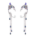 Elf Ear Cuffs, OwMell Handcraft Silver Pointed Fairy Elven Cosplay Fantasy Costume Bridal Wedding Earrings for Non Pierced Ears - style: Bule Tassel
