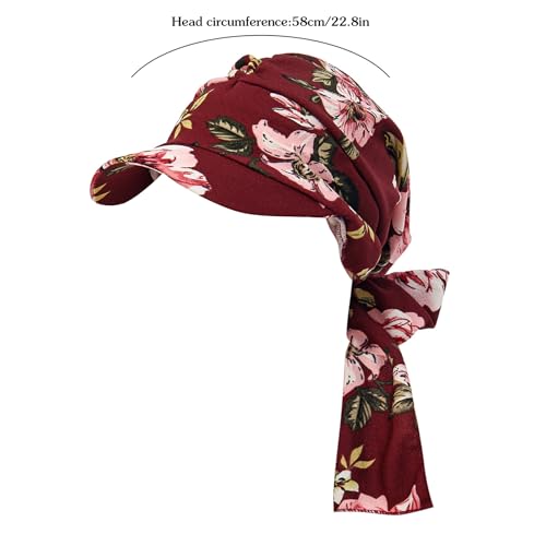 XYIYI Chemo Headwear for Womens Cancer Patients, Head Scarf Chemotherapy Headwraps Hat - color: Wine Red Flowers