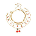 3 pcs Gold Ankle Bracelets for Women Dainty Cherry Pendant Layered Link Chain Anklets Waterproof Fruit Anklet Set Summer Beach Jewelry