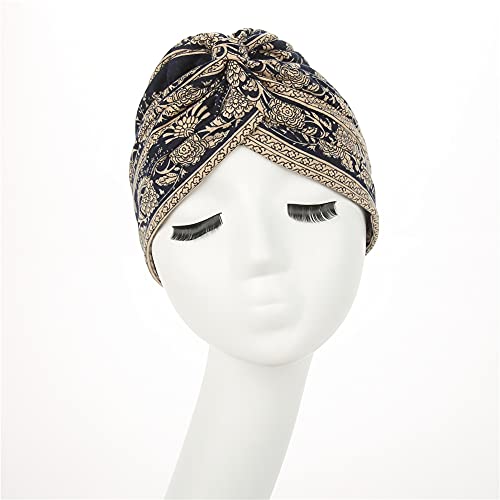 beauty YFJH Women's Cotton Turban Head Wrap Cancer Chemo Beanies Cap Headwear Cap Bonnet Hair Loss Hat - color: Beige Navy Insect
