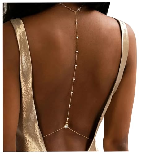 Bride Backless Rhinestone Waterdrop Body Chain Belly Waist Necklace - color: Gold