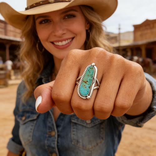 Turquoise Western Rings for Women Adjustable Country Rings Vintage Turquoise Open Ring Western Country Jewelry Gifts - style: Style5
