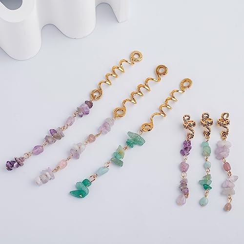 FRDTLUTHW Colored Natural Stone Pendant Hair Jewelry for Braids, Crystal Dreadlock Accessories for Women(pack of 6) - color: 6PCS,Green,Pink,Purple