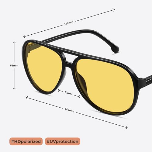 livho Trendy Polarized Aviator Sunglasses Women Men, Retro Sun Glasses for Women Men 2025, Oversized UV Protection Shades - color: Light Black/Yellow