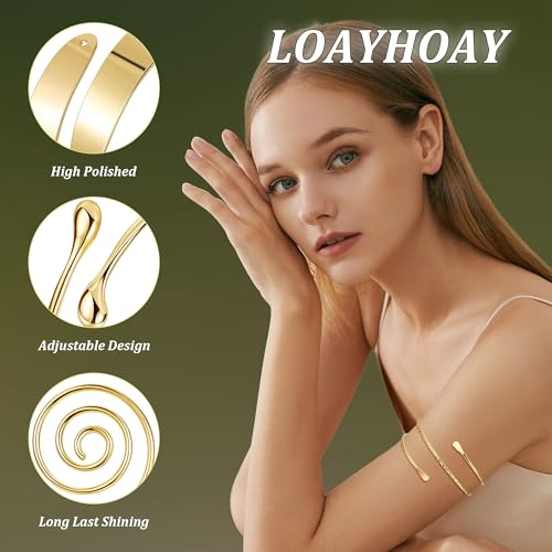 6PCS Gold Arm Cuff for Women Upper Arm Cuff Bracelets Adjustable Open Cuff Bangle Bracelet Minimalist Coil Swirl Upper Arm Bands Armband Set - style: Style B