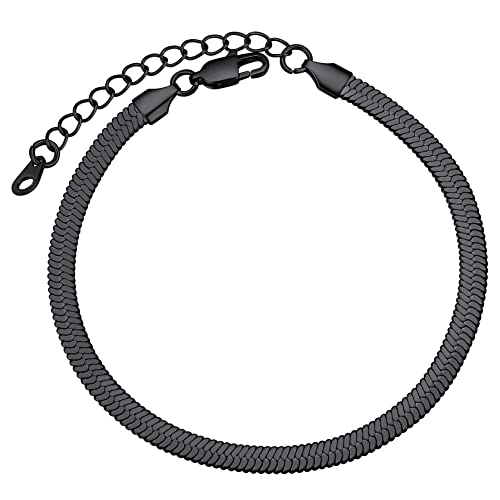 ChainsHouse Ankle Bracelets for Women, Stainless Steel Chain Anklets Waterproof, Women Summer Beach Jewelry Gift, Come with Box - color: 10. 5mm-Herringbone-Black