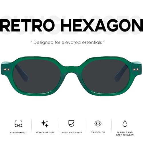 mosanana Retro Hexagon Sunglasses for Women Trendy Small 2026 MS52595 - color: C8 Green/Grey