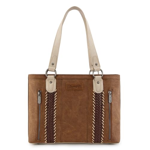 Wrangler Multi Pockets Tote Bag for Women Western Braided Shoulder Bag with Large Capacity for Everyday - color: Rtero-brown