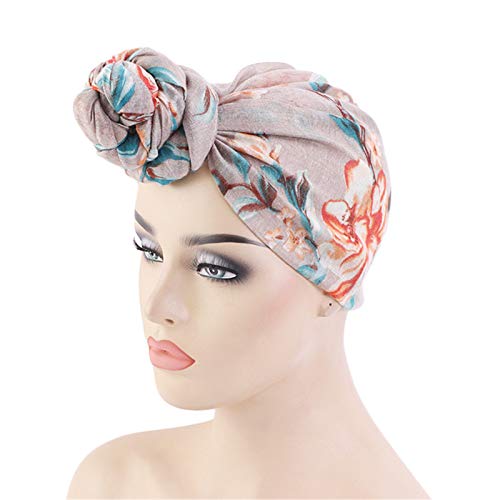 Qianmome Womens Big Flower Turban Beanie Elegant Cap Head Wrap Stretch Long Hair Scarf Headscarf - color: 4pieces-25-style 2