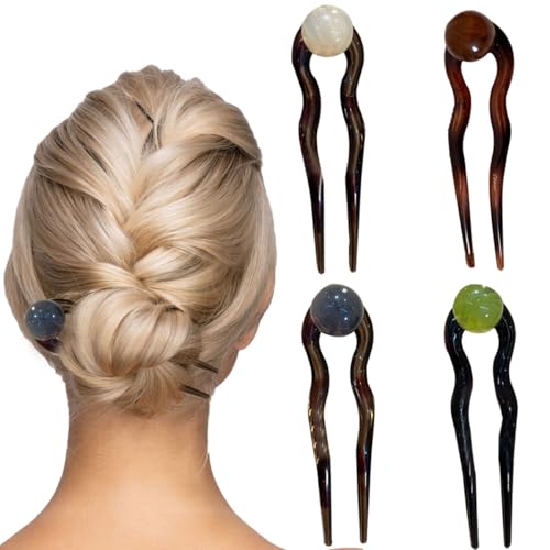 4 Pcs French Hair Forks U Shaped Hair Pins Vintage Bun Hair Sticks French Hair Pins for Women Girls,Random Style
