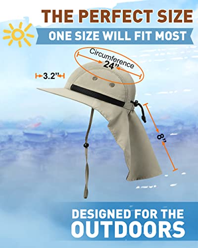 Tirrinia Wide Brim Sun Hat with Neck Flap for Men & Women, Breathable Hiking Fishing Safari Hat, Outdoor UV Protection Cap - color: # Tan