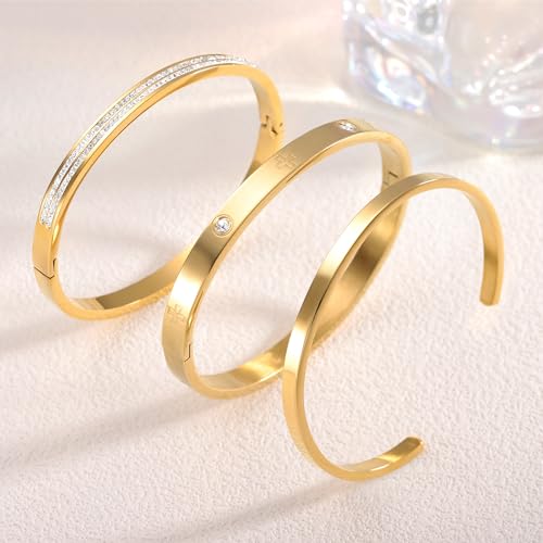 2PCS 18K Gold Plated Nail Bangle & Chain Bracelet Set for Women, Adjustable Stackable Bangle Jewelry, Dainty Gold Bracelet Gift for Women - color: Set V