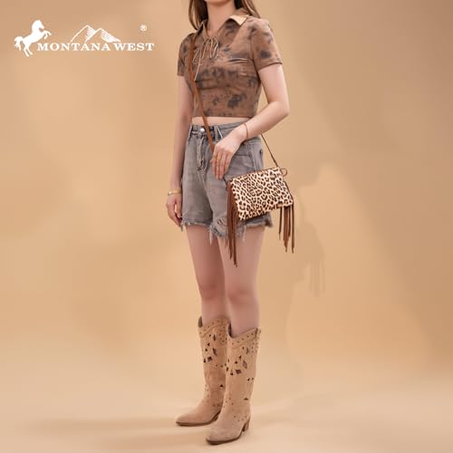 Montana West Western Purse for Women Crossbody Bag Wristlet Clutch Purse - color: A3 Leopard Brown