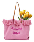 Personalized Embroidered Bridesmaid Tote Bag, Custom Large Women Vaction Travel - color: Pink