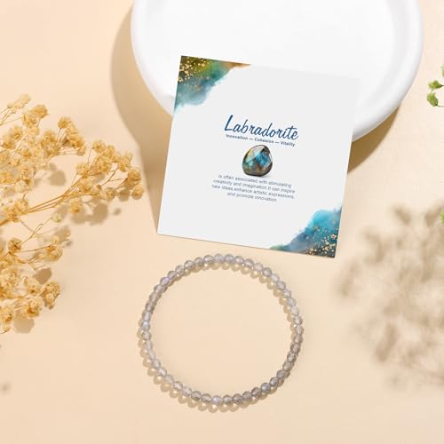 Natural Gemstone Beads Bracelets Healing Crystal Stone Beaded Bracelet for Women Men Handmade Spiritual Jewelry Gifts - color: Labradorite, size: Faceted Round Beads