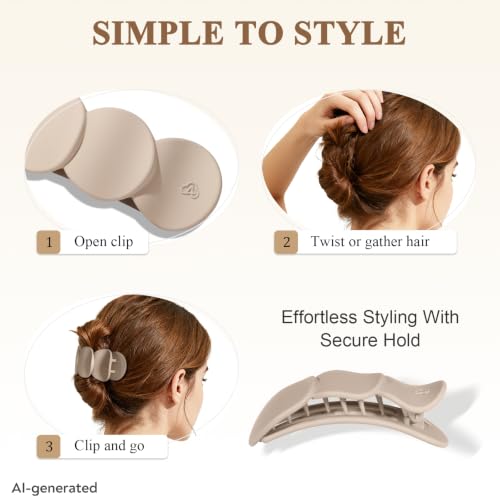 Medium Flat Hair Clips for Women, French Claw Clips Strong Hold for Thick & Thin Hair, Duckbill Hair Clips Non Slip for Driving Yoga - Beige, Light Brown, Dark Brown, Black, 4pcs - color: Beige, Light Brown, Dark Brown, Black