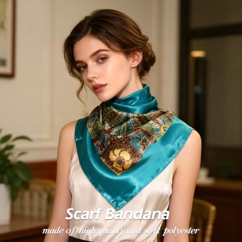 Ciormis 35" Silk Head Scarf for Women, 4 Pcs Satin Hair Scarf Square Silk Bandana Top Neck Scarves Hair Wraps for Sleeping - color: A1-cashew-set14