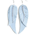 Black shiny Leather Feather Earrings for Women, Lightweight Minimal Boho Dangle Earrings, Small Simple Everyday Jewelry - color: baby blue