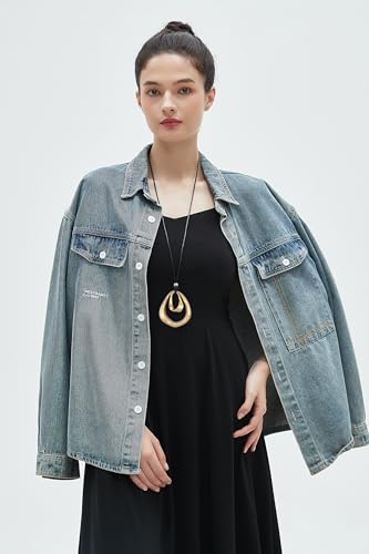 GelConnie Leather Necklace for Women Round Wooden Pendant Long Leather Choker Vintage Sweater Necklace Gold Chunky Boho Necklaces for Women - style: Gold 2 Circles Pendant