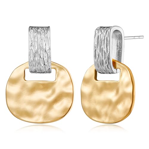 MUYAN Gold and Silver Boho Hammered Dangling Earrings for Women Modern Statement Finish Dangle Drop Earrings Jewelry - color: A Gold and Silver