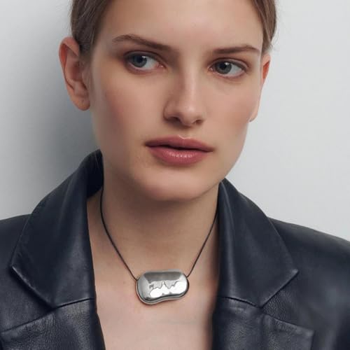 Frodete Statement Necklace for Women Chunky Gold Necklaces Long Pendant Necklace Boho Necklaces Gold Pendant Jewelry Cowboy Chic Style Cowgirl Outfit - color: silver statement necklace
