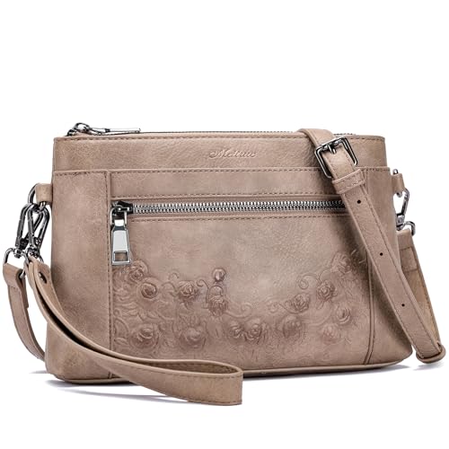 MEITRUE Wristlet Wallet Small Crossbody Bags for Women Clutch Purse Leather Phone Purse with Adjustable & Detachable Strap - color: A1-apricot-179