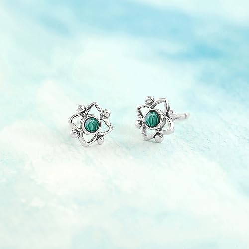 Boma Jewelry Sterling Silver Flower Shaped Dot Stud Earring - color: Malachite
