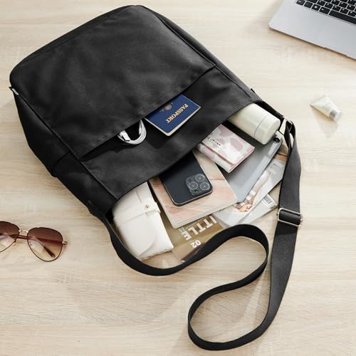 KALIDI Canvas Tote Bag Large Hobo Crossbody Shoulder Handbag Zipper Messenger Bag for Women or Men Casual College Work - color: Black