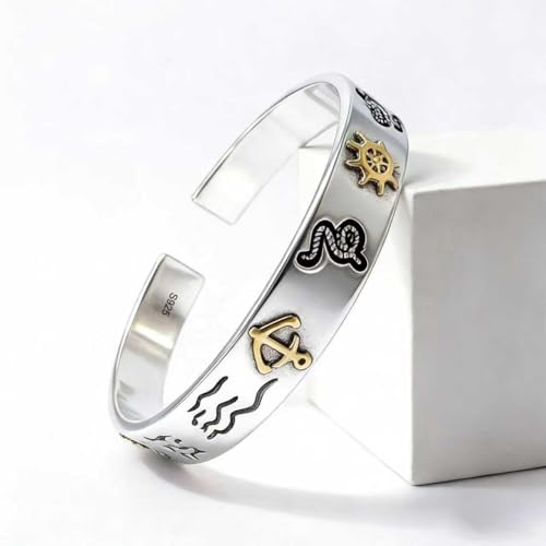 Kim Carrey S925 Sterling Silver Bracelet, Stacked Bracelets Open Bangle Cuff Design, Men's Gift Jewelry for My Man - style: Nautical style