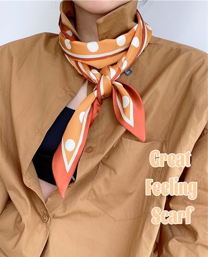 kcctoo 59" Mulberry Silk Like Head Scarf Women's Fashion Square Neck Satin Scarfs for Bag Hair Scarves Gift 59 * 5.9” - color: A001-orange White Spots /59"x5.9"