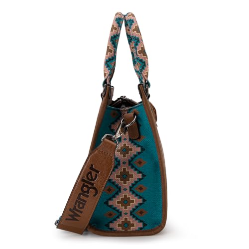 Montana West Wrangler Tote Bag for Women Aztec Western Retro Purse Top Handle Handbags - color: A-aztec-coffee and Turquoise