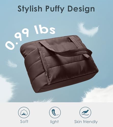 Tote Bag for Women with Zipper, Quilted Puffer Tote Bag with Compartments, Lightweight Puffy Work Bags for Women Travel - color: Dark Brown