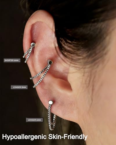 Jewseen 16G Threadless Septum Ring Dangle Chain Cartilage Earring Stud Surgical Steel Hidden Helix Jewelry Chain Helix Conch Earrings for Women Men