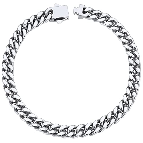 ChainsHouse Stainless Steel Cuban Link Bracelet for Men, 5mm/7mm/9mm/12mm Width, 7.5"/8.3"/9" Length, Black/18K Gold Plated Chain Wrist Bracelets for Men, with Gift Box - color: a. 5mm width-steel, size: 9.0 Inches
