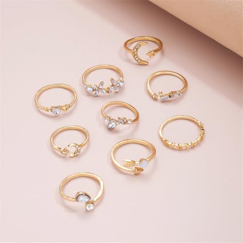 Knuckle Rings Set for Women,Simple Dainty Stackable Finger Ring Pack Minimalist Cute Butterfly Moon Heart Rings Boho Statement Jewelry Size Mixed - style: Style-B