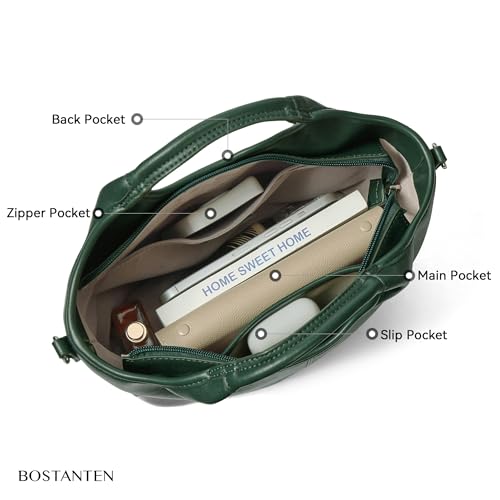 BOSTANTEN Vegan Leather Purses for Women Soft Top Handle Satchel Crossbody Zipper Handbag with Detachable Shoulder Strap - color: Dark Green
