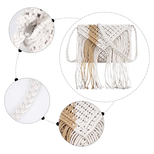 Goclothod Women Crochet Fringed Shoulder Bag Cotton Tassel Crossbody Bag Hippie Beach Purse - color: Stylish