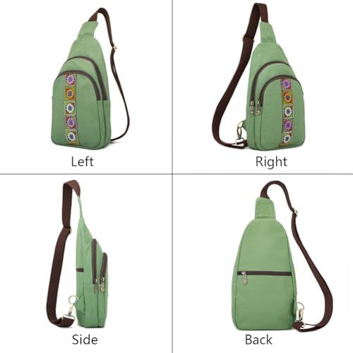 SILKAREA Canvas Sling Bag for Wome Crossbody Purse Small Sling Backpack Purse Travel Hiking Chest Bag Daypack - color: Dark Green