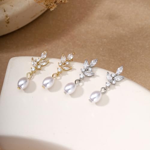 Pearl Earrings for Women Dainty Diamond Pearl Drop Earrings 14k Gold Plated Dangle Earrings for Women Weddings Gifts Bridesmaid Gifts - color: B-gold pearl earrings